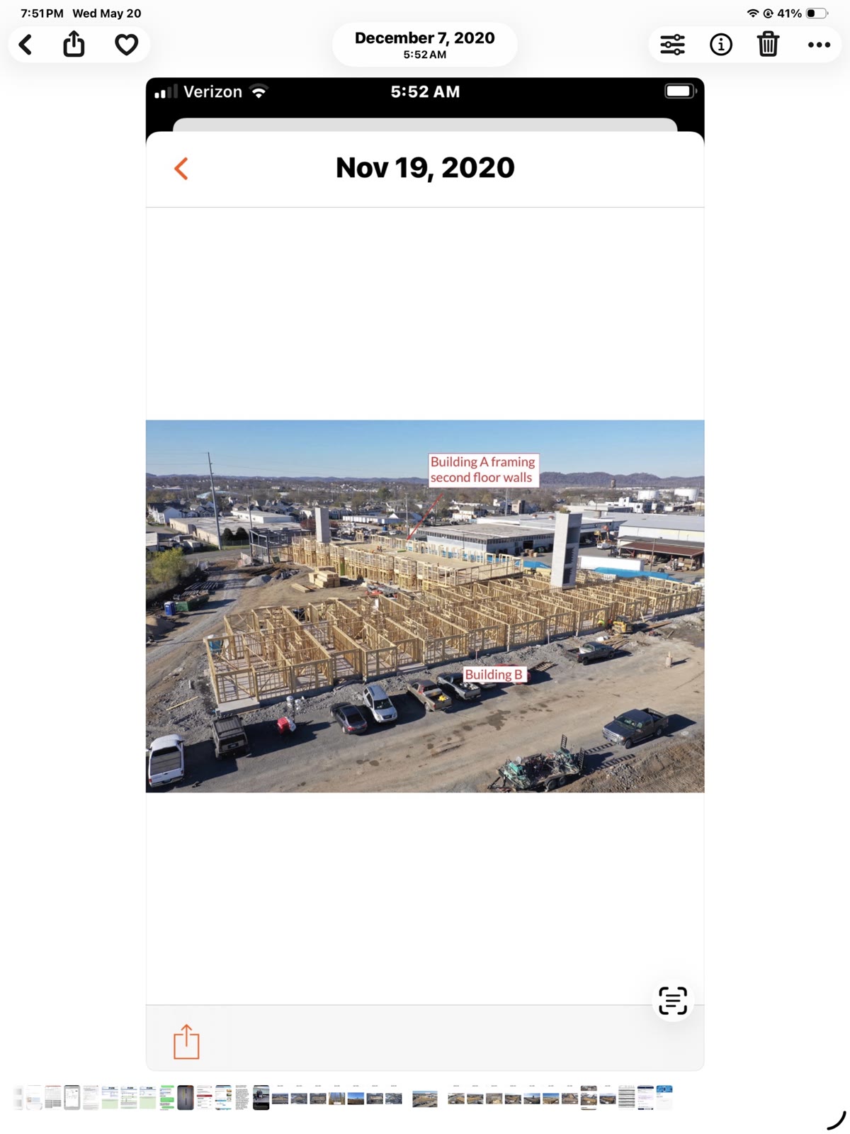 Drone shot of Building A second floor wall framing in progress