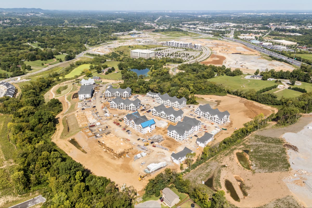 Aerial view of H.R. Davis Framing multi-family apartment community under construction